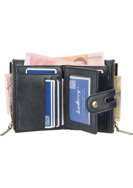Erkek Kısa Cüzdan Iş Çift Fermuarlı Para Cüzdanı Çoklu Kart Yuvası Üç Katlı Cüzdan (Yurt Dışından) indirimleri