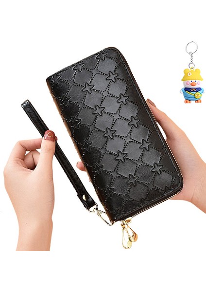 Uzun Cüzdan Bayanlar Büyük Kapasiteli Clutch Kadın Çift Katmanlı Fermuarlı Cep Telefonu Çantası (Yurt Dışından)