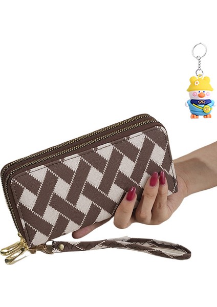 Cüzdan Kadın Moda Çift Fermuarlı Büyük Kapasiteli Cep Telefonu Çantası Çoklu Kart Yuvası Değişim Clutch (Yurt Dışından)