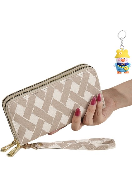 Cüzdan Kadın Moda Çift Fermuarlı Büyük Kapasiteli Cep Telefonu Çantası Çoklu Kart Yuvası Değişim Clutch (Yurt Dışından)