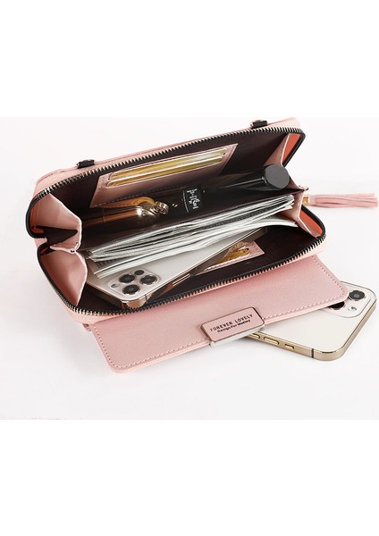 Büyük Kapasiteli Cep Telefonu Çantası Küçük Omuz Crossbody Fermuarlı Çanta Çok Fonksiyonlu Uzun Clutch Bayan Cüzdanı (Yurt Dışından)