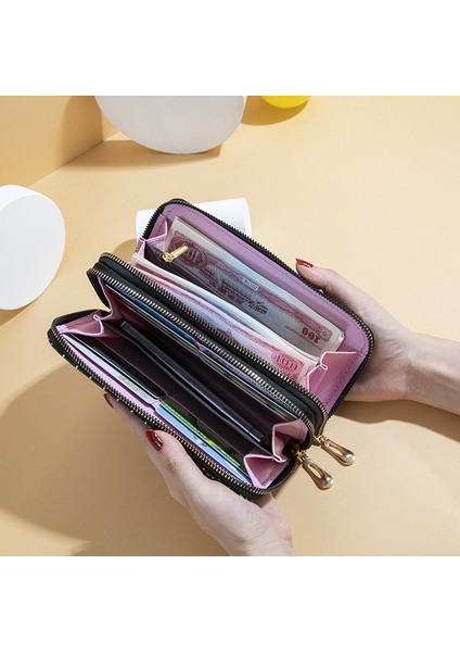 Uzun Bayan Cüzdan Çift Fermuarlı Büyük Kapasiteli Clutch Kart Tutucu (Yurt Dışından) modelleri