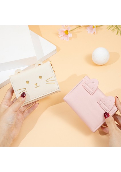 Kısa Kadın Üç Katlı Cüzdan Sevimli Kedi Kart Tutucu Çoklu Kart Yuvası Karikatür Para Cüzdanı Öğrenci Cüzdanı (Yurt Dışından) modelleri