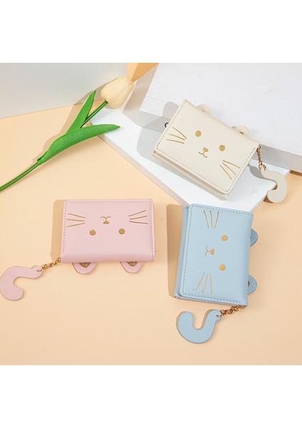 Kısa Kadın Üç Katlı Cüzdan Sevimli Kedi Kart Tutucu Çoklu Kart Yuvası Karikatür Para Cüzdanı Öğrenci Cüzdanı (Yurt Dışından) fırsatları