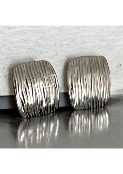 Silver Kare Plaka Çelik Küpe