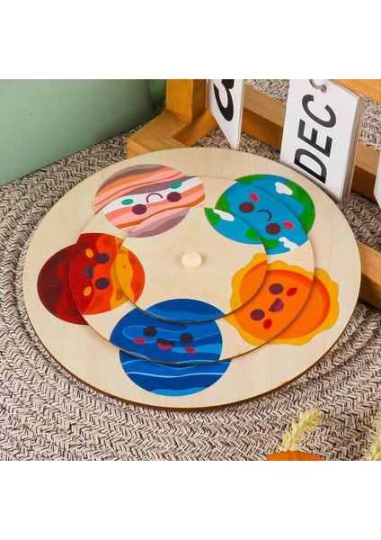 Büyük Hayvan Çok Katmanlı Kalınlaşmış Yuvarlak Puzzle Çocuk Erken Çocukluk Eğitimi Bilişsel Eşleştirme Dönen Puzzle Tahtası Ahşap Oyuncaklar (Yurt Dışından)