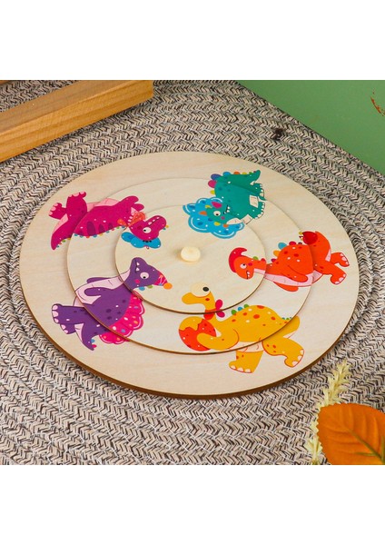 Büyük Hayvan Çok Katmanlı Kalınlaşmış Yuvarlak Puzzle Çocuk Erken Çocukluk Eğitimi Bilişsel Eşleştirme Dönen Puzzle Tahtası Ahşap Oyuncaklar (Yurt Dışından)
