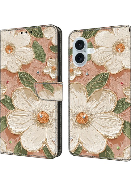 iPhone 16 Plus Düşme Önleyici Deri Cüzdan Telefon Kılıfı (Yurt Dışından)
