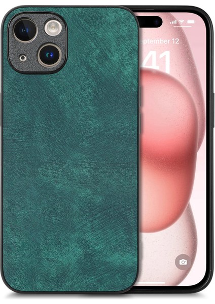 iPhone 15 Darbeye Dayanıklı Ince Retro Deri Telefon Arka Kapağı (Yurt Dışından)