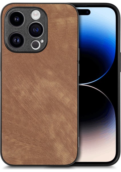 iPhone 15 Pro Darbeye Dayanıklı Ince Retro Deri Telefon Arka Kapağı (Yurt Dışından)