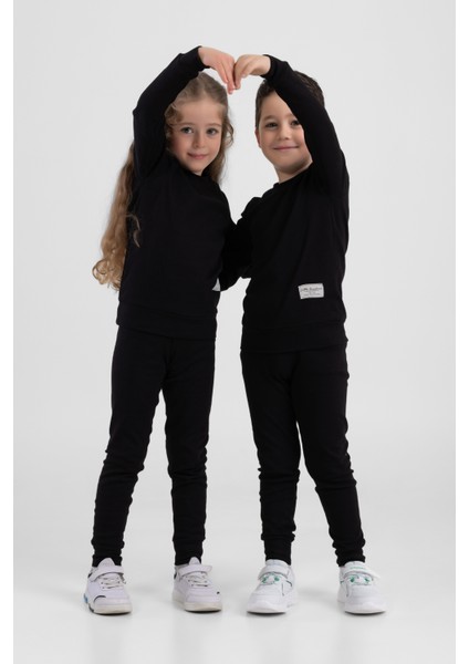 Unisex Çocuk Ribana Kumaş Rahat Eşofman Takımı Siyah fiyatları