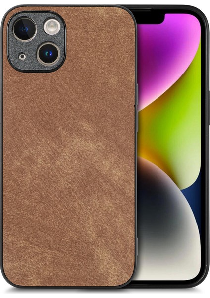 iPhone 14 Plus Darbeye Dayanıklı Ince Retro Deri Telefon Arka Kapağı (Yurt Dışından)
