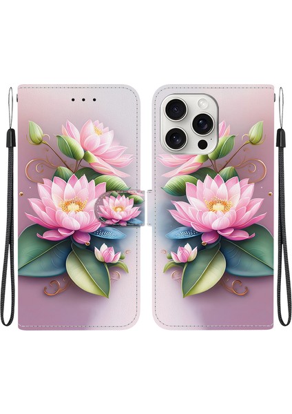iPhone 16 Pro Düşmeyi Önleyici Deri Cüzdan Telefon Kılıfı (Yurt Dışından)