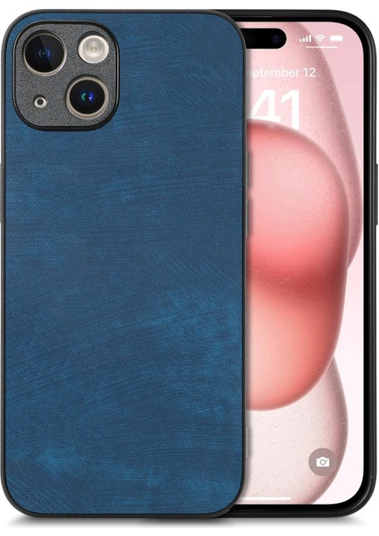 iPhone 15 Darbeye Dayanıklı Ince Retro Deri Telefon Arka Kapağı (Yurt Dışından)