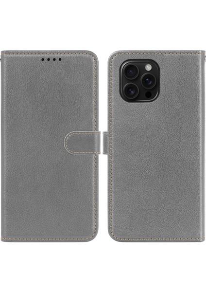 iPhone 15 Pro Max Deri Kılıf Litchi Doku Cüzdan Rfıd Engelleme Telefon Kapağı (Yurt Dışından)