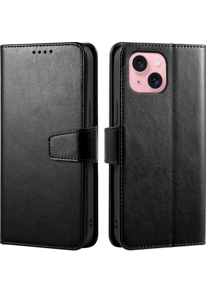 iPhone 15 Standlı Kart Sahibi Cüzdan Deri Telefon Kılıfı (Yurt Dışından)
