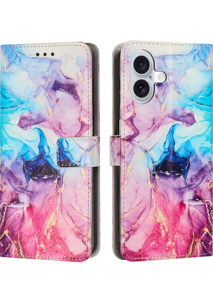 iPhone 16 Plus Stand Kılıfı Bilek Kayışlı Pu Deri Cüzdan Telefon Kılıfı (Yurt Dışından)