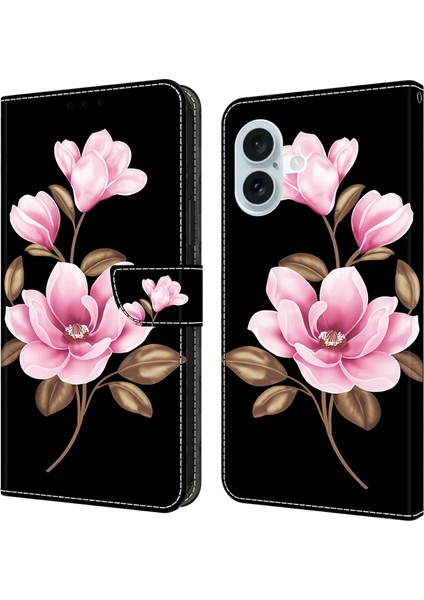 iPhone 16 Plus Düşme Önleyici Deri Cüzdan Telefon Kılıfı (Yurt Dışından)
