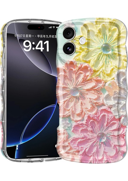 iPhone 16 Plus Kıvırcık Dalga Çerçeve Çiçek Tpu Telefon Kapağı (Yurt Dışından)