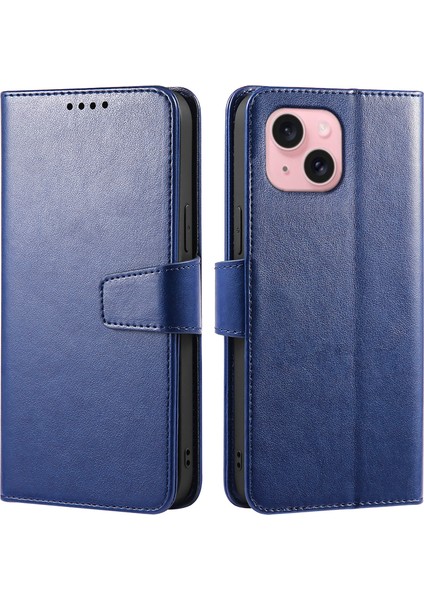 iPhone 15 Standlı Kart Sahibi Cüzdan Deri Telefon Kılıfı (Yurt Dışından)
