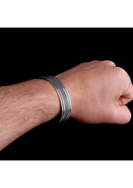 925 Ayar Gümüş Erkek Kelepçe Bileklik Hasır Modeli modelleri