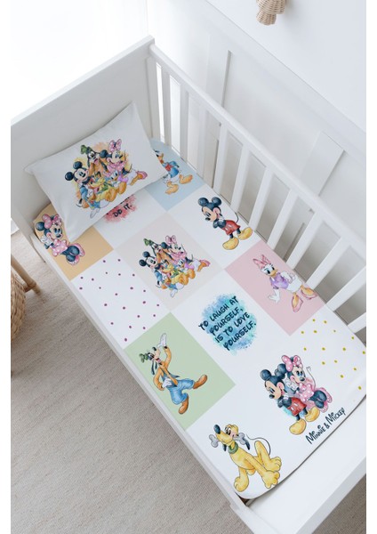 Anne Yanı Beşik Lastikli Çarşaf Seti - Cartoon Serisi - Mickey ve Arkadaşları Patchwork