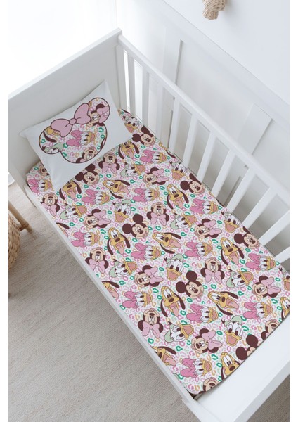 Anne Yanı Beşik Lastikli Çarşaf Seti - Cartoon Serisi - Minnie ve Arkadaşları Pattern