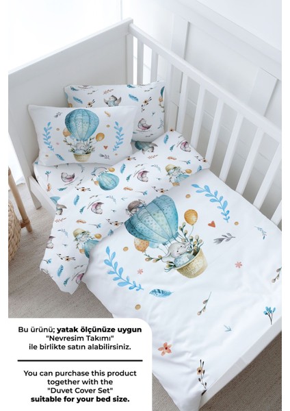 Anne Yanı Beşik Lastikli Çarşaf Seti - For Baby Serisi - Mavi Balonda Fil modelleri