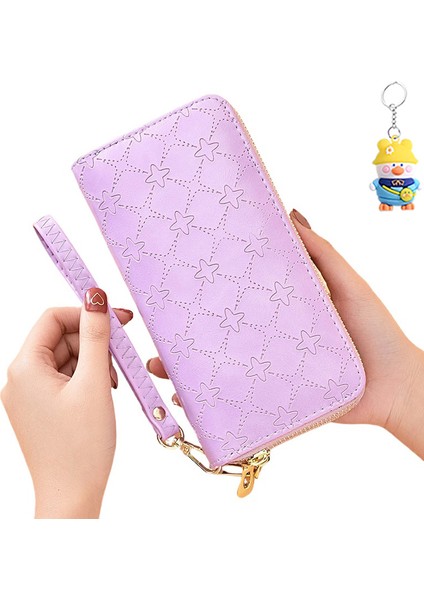 Uzun Cüzdan Bayanlar Büyük Kapasiteli Clutch Kadın Çift Katmanlı Fermuarlı Cep Telefonu Çantası (Yurt Dışından)