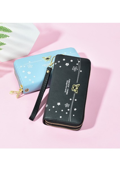 Cüzdan Uzun Kadın Bilek Kayışı Büyük Kapasiteli Clutch Çift Fermuarlı Cep Telefonu Çantası Kadın (Yurt Dışından)