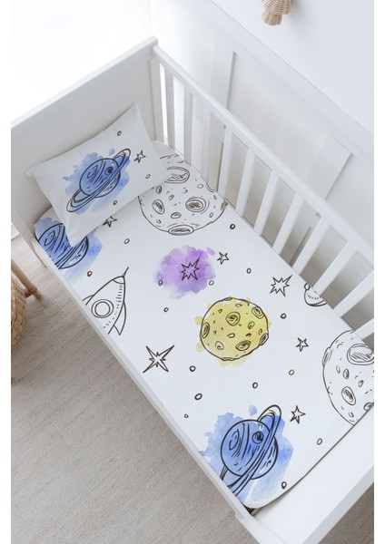 Anne Yanı Beşik Lastikli Çarşaf Seti - Iconic Serisi - Çizgisel Uzay