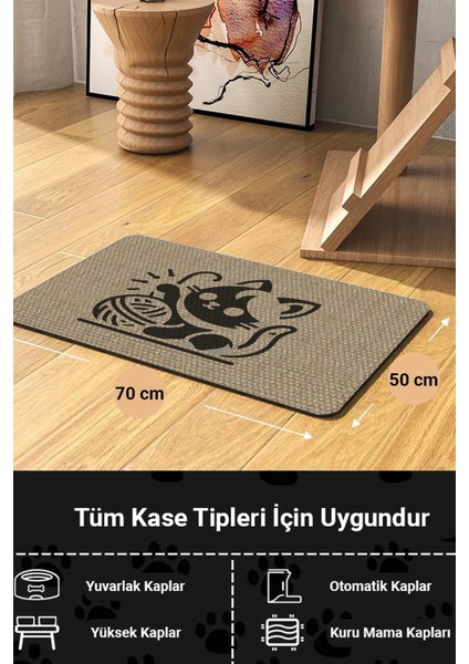 Pati Süper Mood Deri Yumaklı Kedi Krem Beslenme Matı Kaymaz Su Geçirmez Kedi Köpek Mama Paspası 50X70cm fiyatları