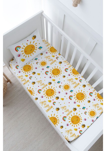 Anne Yanı Beşik Lastikli Çarşaf Seti - For Baby Serisi - Gülen Pastel Güneş