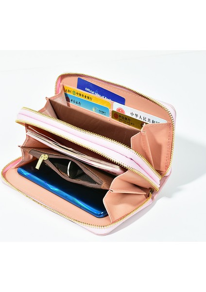 Çift Fermuarlı Cüzdan Bayanlar Uzun Büyük Kapasiteli Clutch Öğrenci Çift Katmanlı Cüzdan Değişim Cep Telefonu Çantası (Yurt Dışından)