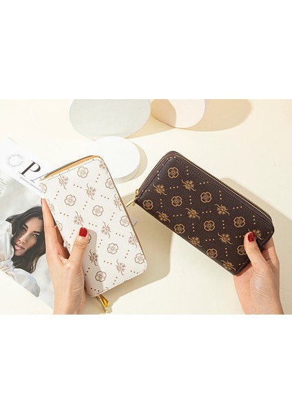 Çift Fermuarlı Clutch Baskılı Cüzdan Kadın Uzun Büyük Kapasiteli Çift Katmanlı Cüzdan Cep Telefonu Küçük (Yurt Dışından) indirimleri