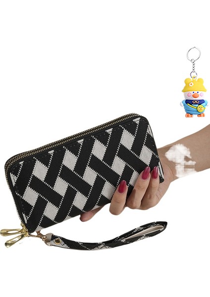 Cüzdan Kadın Moda Çift Fermuarlı Büyük Kapasiteli Cep Telefonu Çantası Çoklu Kart Yuvası Değişim Clutch (Yurt Dışından)