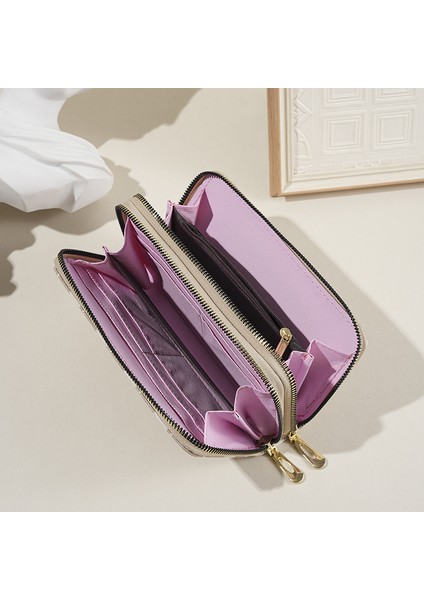Cüzdan Kadın Moda Çift Fermuarlı Büyük Kapasiteli Cep Telefonu Çantası Çoklu Kart Yuvası Değişim Clutch (Yurt Dışından) modelleri