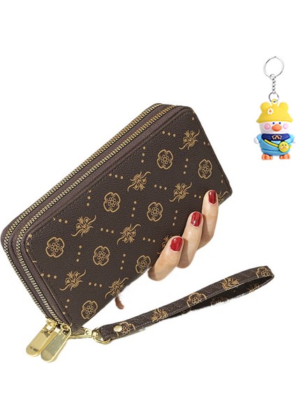 Çift Fermuarlı Clutch Baskılı Cüzdan Kadın Uzun Büyük Kapasiteli Çift Katmanlı Cüzdan Cep Telefonu Küçük (Yurt Dışından)
