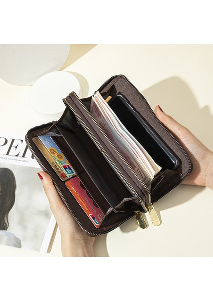 Çift Fermuarlı Clutch Baskılı Cüzdan Kadın Uzun Büyük Kapasiteli Çift Katmanlı Cüzdan Cep Telefonu Küçük (Yurt Dışından) modelleri