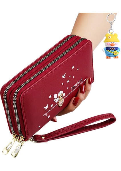 Uzun Cüzdan Kadın Büyük Kapasiteli Cep Telefonu Çantası Bilek Kayışı Clutch Kart Tutucu (Yurt Dışından)