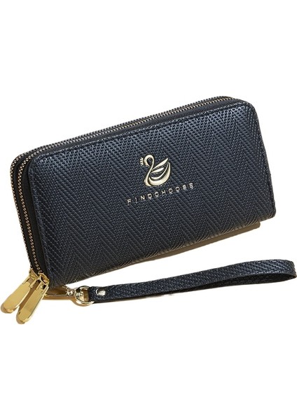 Bayanlar Cüzdan Uzun Moda Büyük Kapasiteli Çift Fermuarlı Clutch Kart Tutucu (Yurt Dışından)