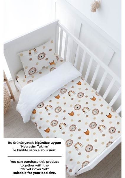 Anne Yanı Beşik Lastikli Çarşaf Seti - Iconic Serisi - Vintage Aslan ve Gökkuşağı modelleri