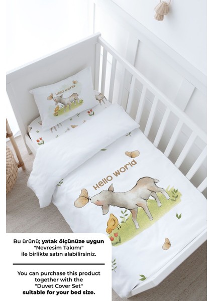 Anne Yanı Beşik Lastikli Çarşaf Seti - Pure Baby Serisi - Kelebekle Oynayan Kuzu modelleri
