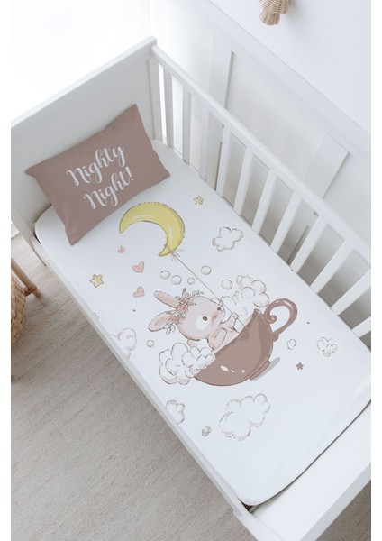 Anne Yanı Beşik Lastikli Çarşaf Seti - Pure Baby Serisi - Bir Fincanda Tavşan