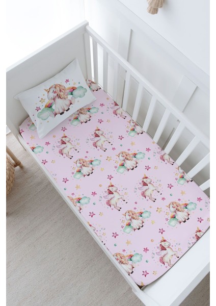 Bebek Boy Lastikli Çarşaf Seti - For Baby Serisi - Gökkuşaklı Unicorn