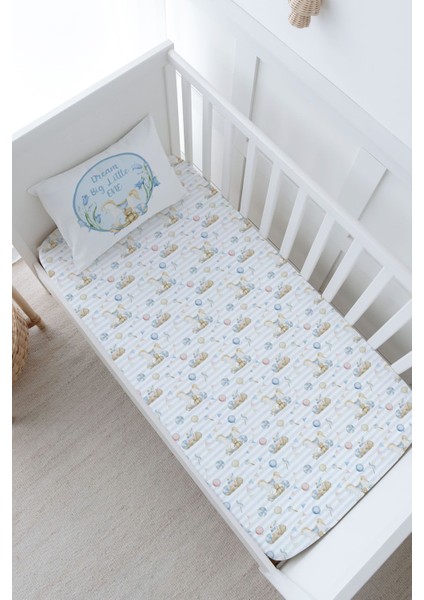 Bebek Boy Lastikli Çarşaf Seti - For Baby Serisi - Mavi Sallanan At