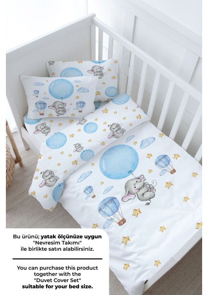 Bebek Boy Lastikli Çarşaf Seti - For Baby Serisi - Mavi Büyük Balonlu Fil