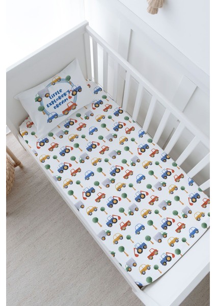 Bebek Boy Lastikli Çarşaf Seti - For Baby Serisi - Mavi Çemberde Arabalar