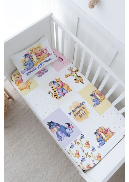 Bebek Boy Lastikli Çarşaf Seti - Cartoon Serisi - Winnie The Pooh Patchwork