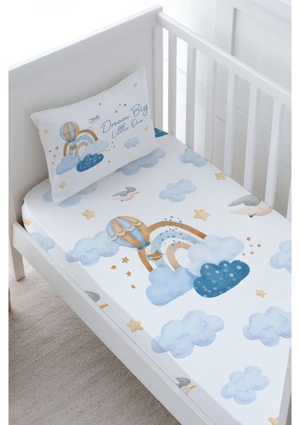 Bebek Boy Lastikli Çarşaf Seti - Iconic Serisi - Mavi Bulutlar ve Balon fiyatları